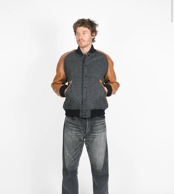 Raglan Varsity Jacket - Granite / Black / Antique Rust