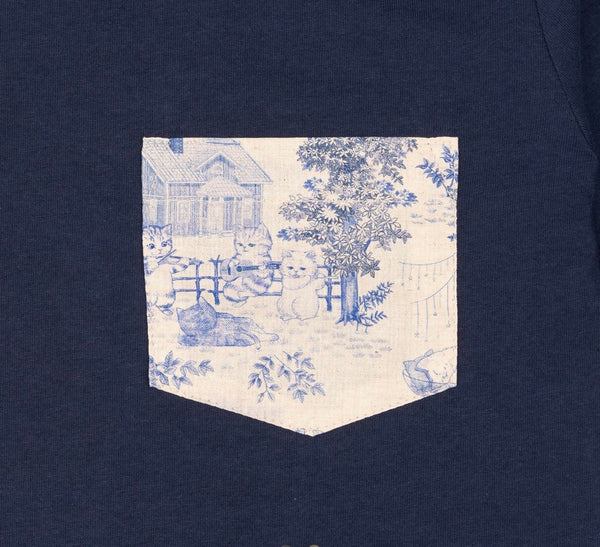 Pocket Tee in Navy Linen Cats