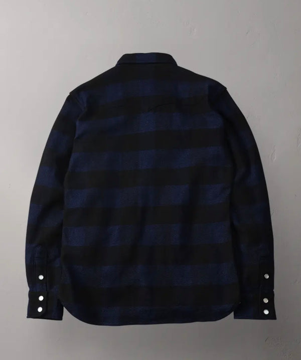 FN-SNW-101LSP - Block Check Flannel Western Shirt - Indigo
