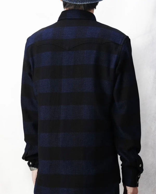 FN-SNW-101LSP - Block Check Flannel Western Shirt - Indigo