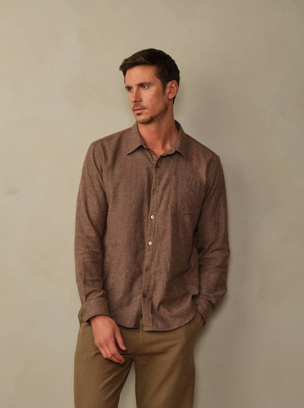 Accord Organic Cotton Flannel Shirt - Saddle Herringbone