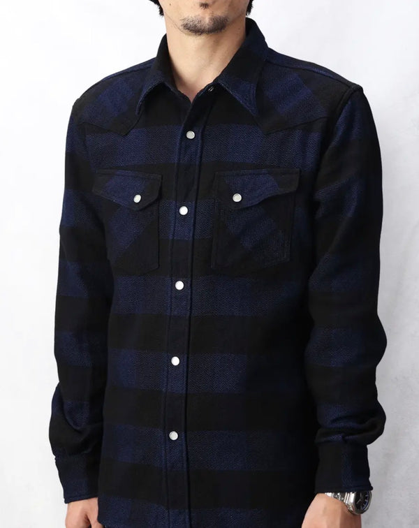 FN-SNW-101LSP - Block Check Flannel Western Shirt - Indigo