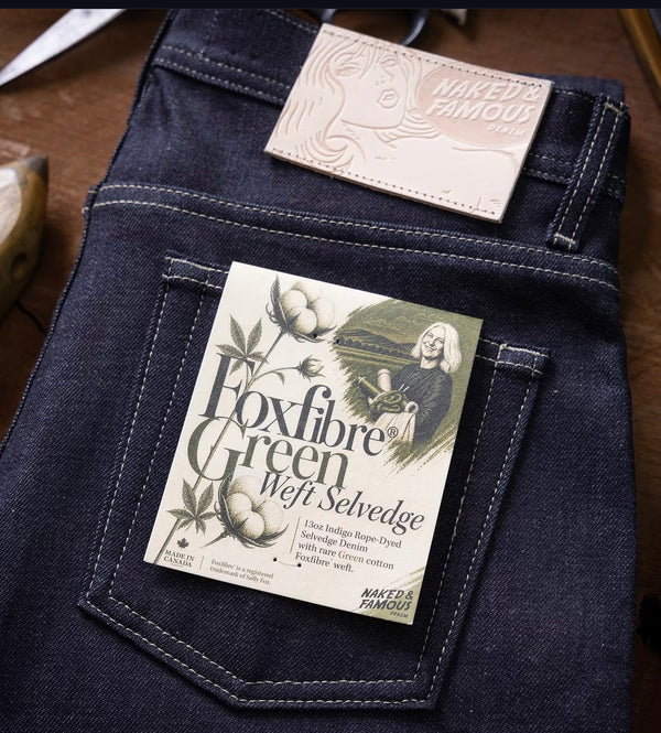 WEIRD GUY
FoxFibre® Green Weft Selvedge Denim Jeans
