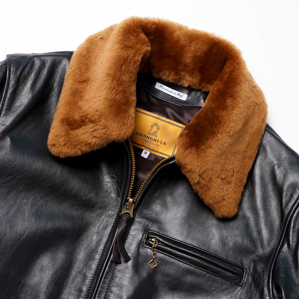 “Varenne” Fur Collar Black Leather Jacket