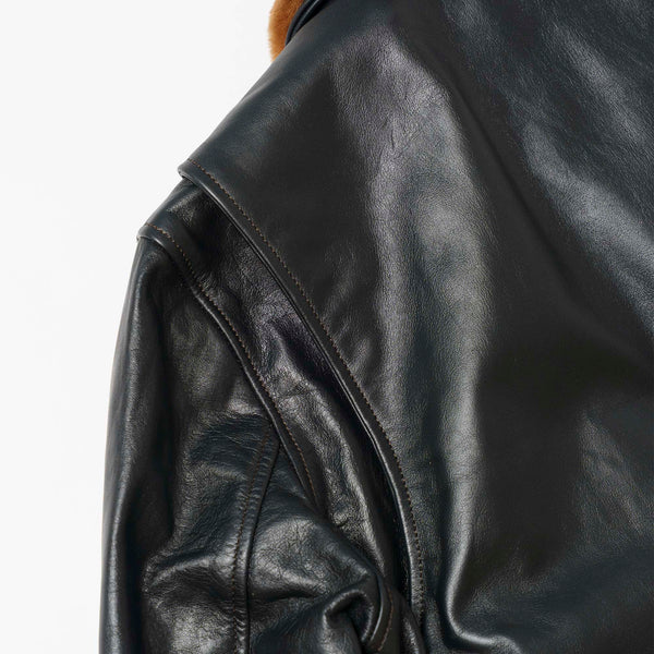 “Varenne” Fur Collar Black Leather Jacket