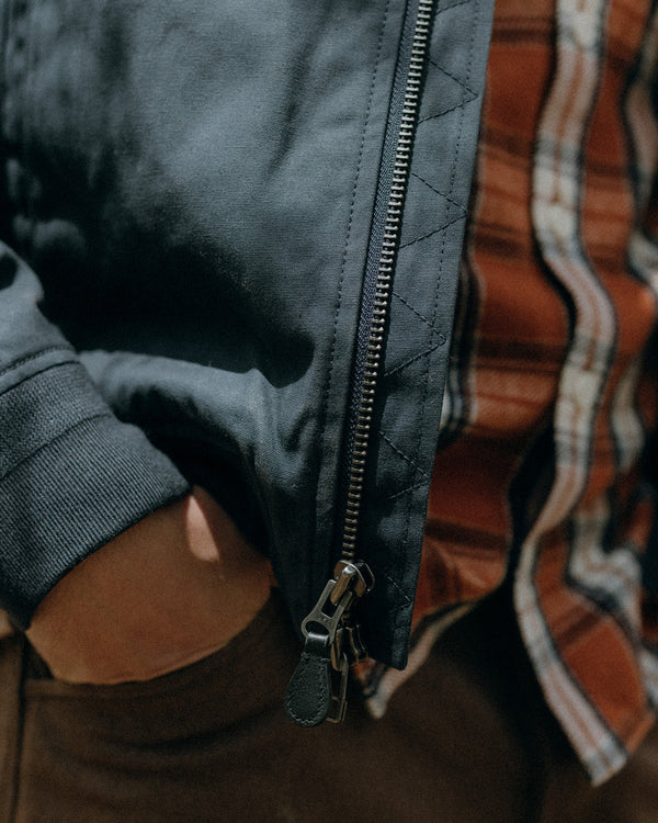 The Insulated Bomber Jacket
in Dark Navy Dry Wax