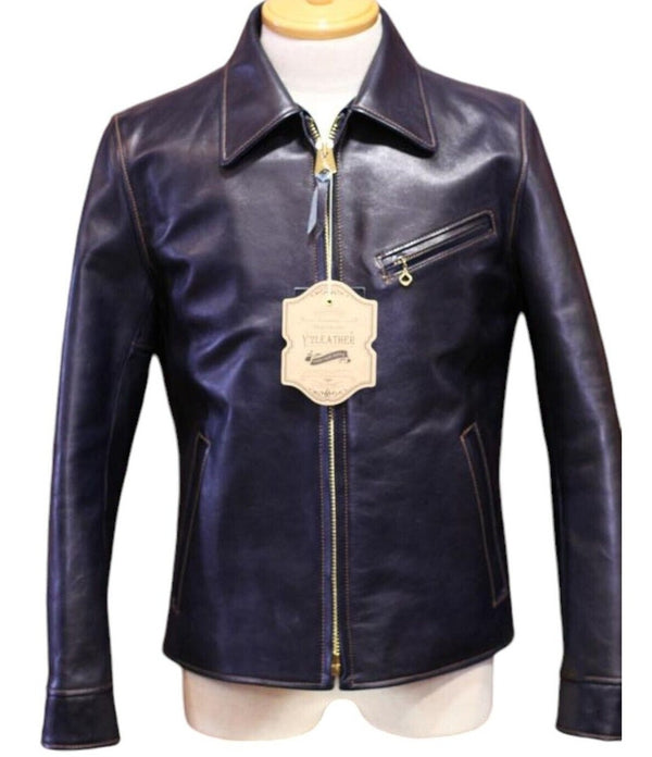 Indigo Dyed Horsehide Single Riders Jacket (IR-42)