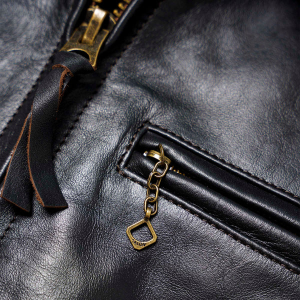 “Varenne” Fur Collar Black Leather Jacket