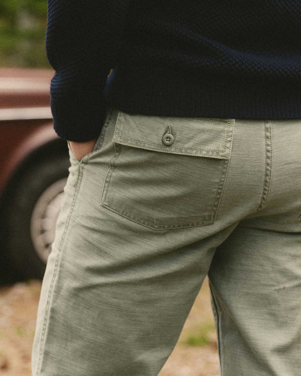 The Surplus Pant
in Field Olive Reverse Sateen