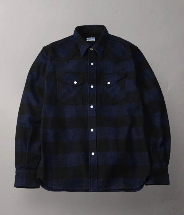 FN-SNW-101LSP - Block Check Flannel Western Shirt - Indigo