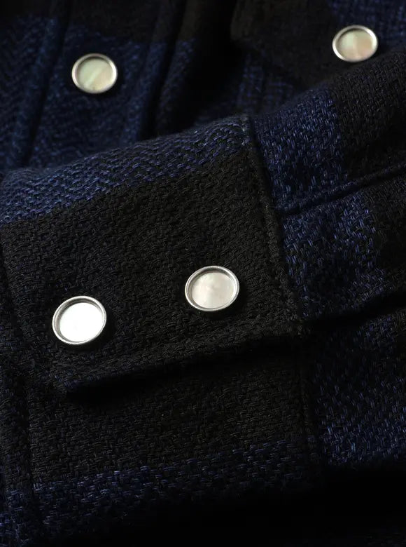 FN-SNW-101LSP - Block Check Flannel Western Shirt - Indigo