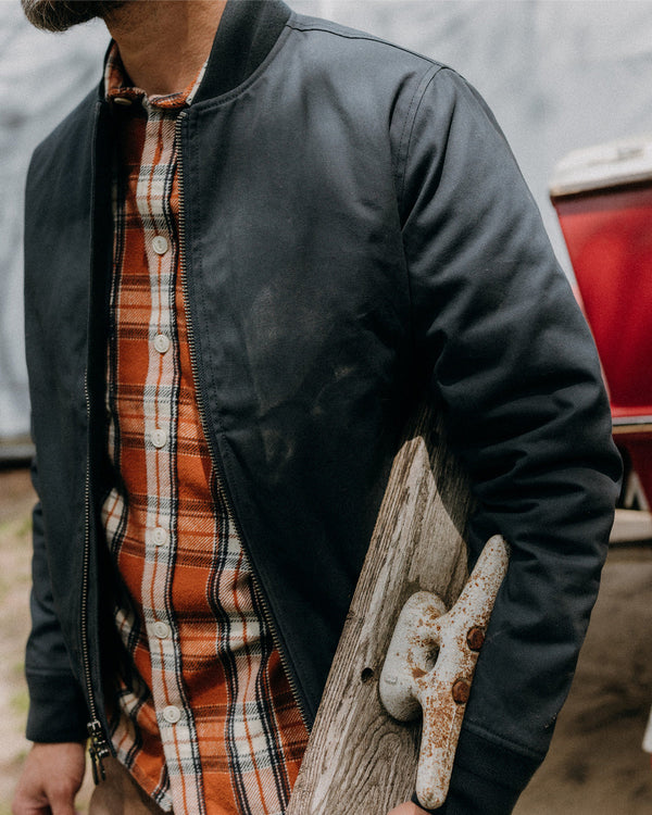 The Insulated Bomber Jacket
in Dark Navy Dry Wax