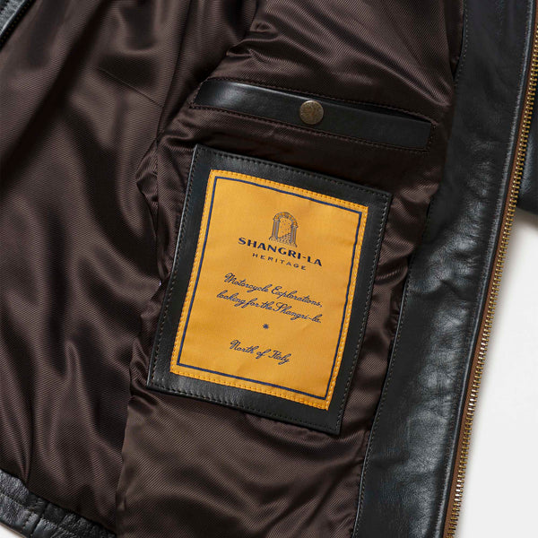 “Varenne” Fur Collar Black Leather Jacket