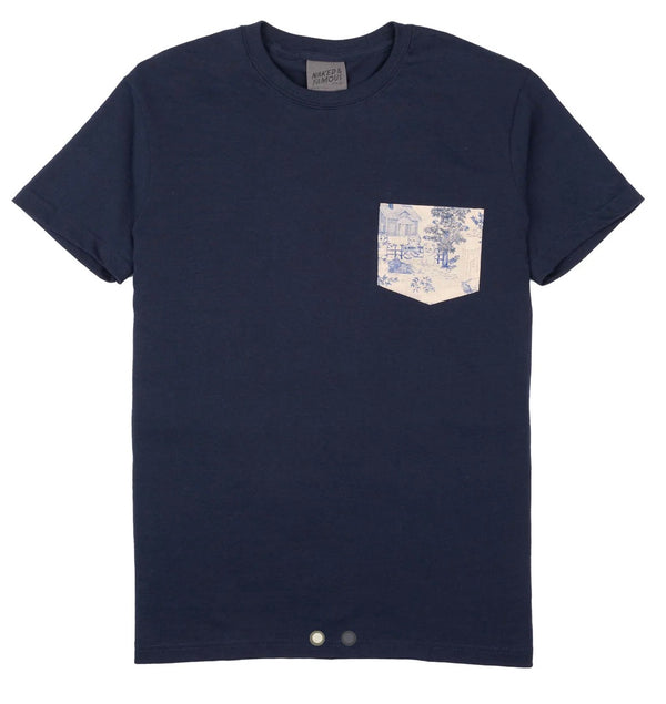 Pocket Tee in Navy Linen Cats
