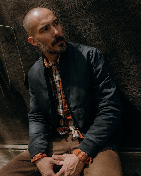 The Insulated Bomber Jacket
in Dark Navy Dry Wax