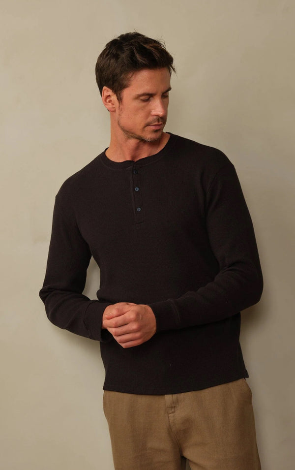 Crosby Organic Cotton Waffle Henley - Black