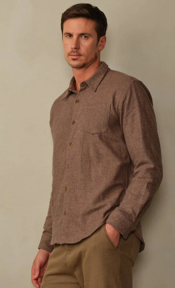 Accord Organic Cotton Flannel Shirt - Saddle Herringbone