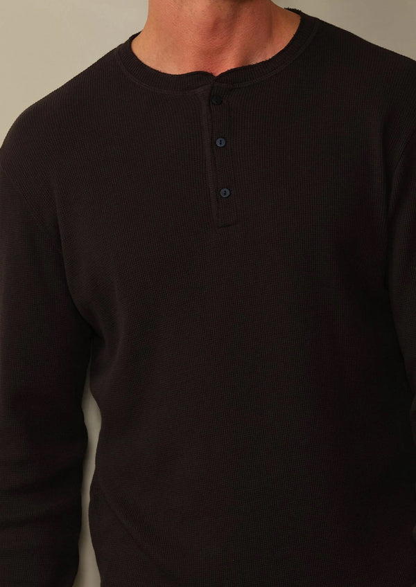 Crosby Organic Cotton Waffle Henley - Black