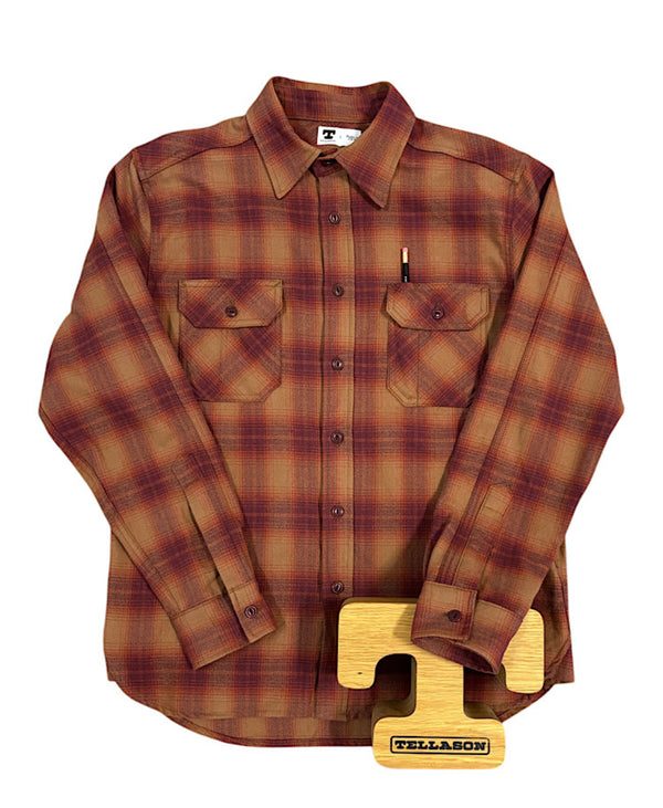 CLAMPDOWN Burgundy Gold Plaid Flannel Shirt Iron Pyrite Production CLAMPDOWN Burgundy Gold Plaid Flannel Shirt Iron Pyrite Production