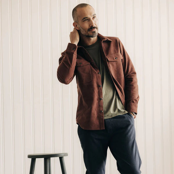 The Maritime Shirt Jacket in Black Cherry Moleskin