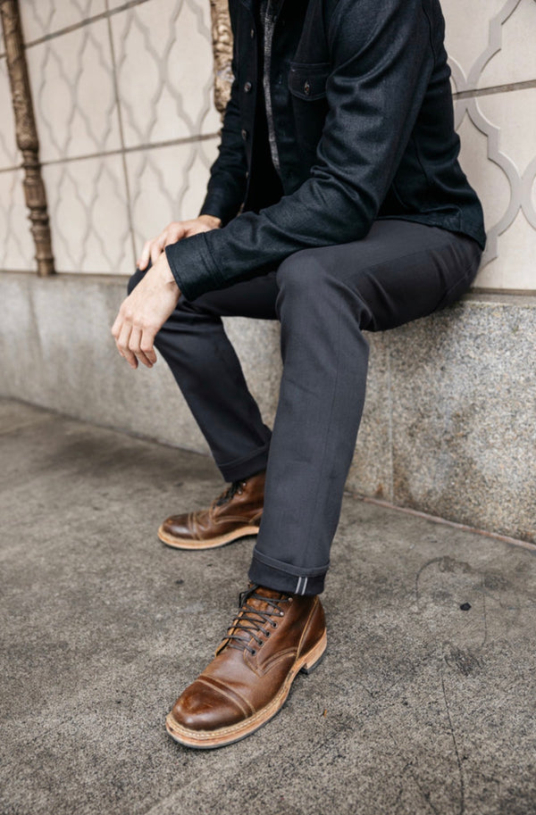 THE HAMMER STRAIGHT - GRAY BLACK RAW 10.5OZ SELVEDGE Denim Jeans