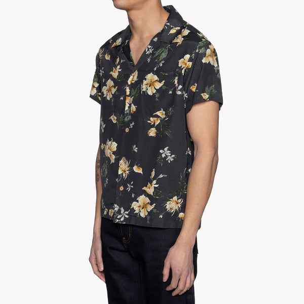 Aloha Shirt - Silky Flowers - Black