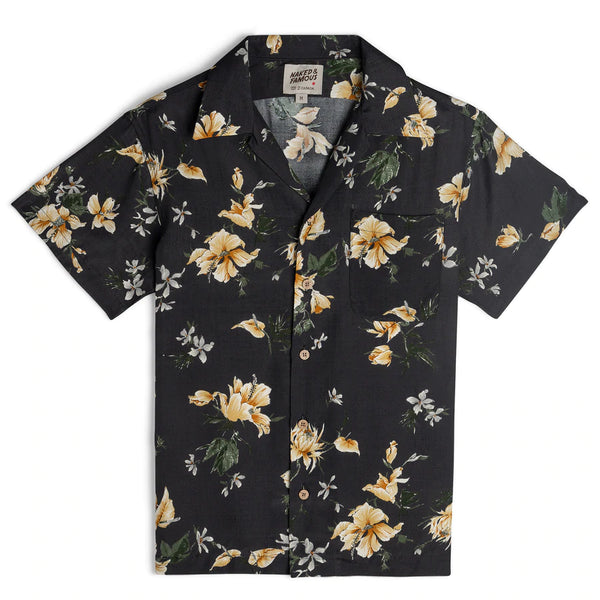 Aloha Shirt - Silky Flowers - Black
