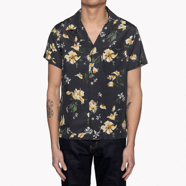 Aloha Shirt - Silky Flowers - Black